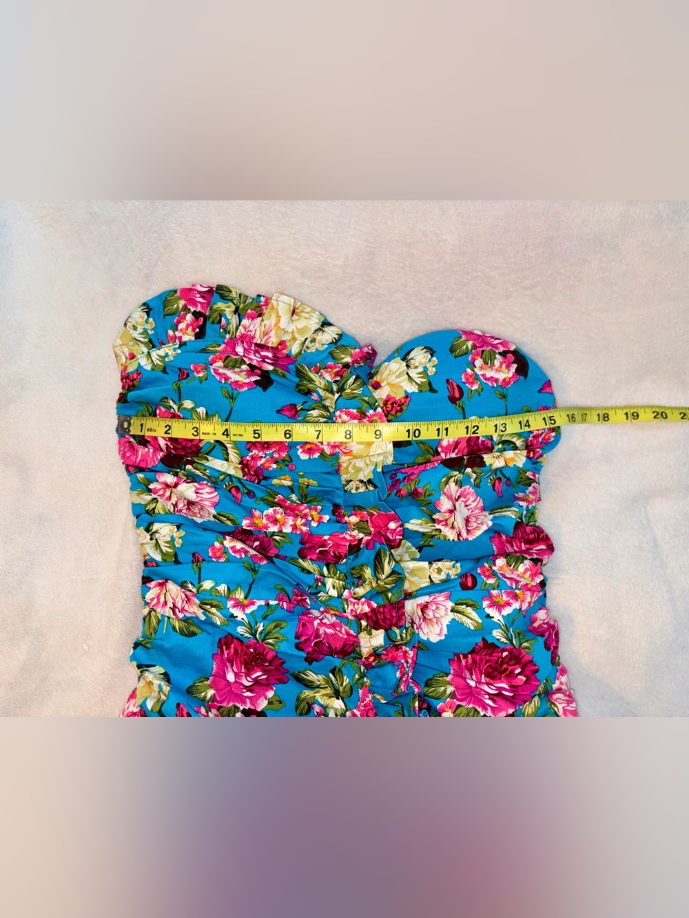 MABLE Vintage Floral Ruffle Ruching Strapless Dress sz M - Picture 6 of 9